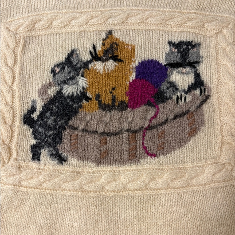 Vintage 80’s Woolrich 100% Wool Cat Sweater Cottagecore Novelty Cozy Knit - Picture 2 of 5
